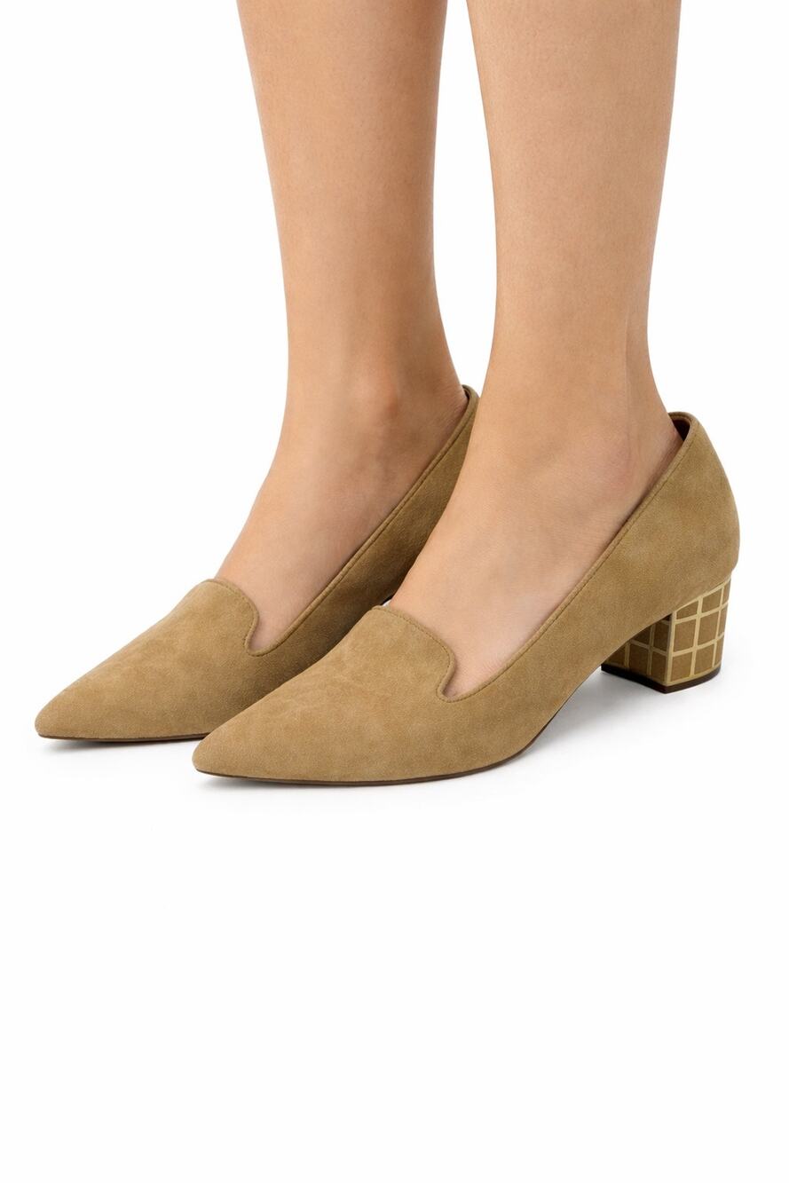 B Brian Atwood Pumps Womens 10 Karina Heels Tan Suede Embellished Pointed Toe